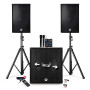 Pack sonorisation 2400W -2 Enceintes + Caisson +Pieds - USB/BLUETOOTH - table de mixage MXW5 -2 micros ss fils