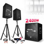 Pack sonorisation 2400W -2 Enceintes + Caisson +Pieds - USB/BLUETOOTH - table de mixage MXW5 -2 micros ss fils