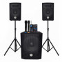 Sono triphonique BM SONIC BMS 1208, Caisson bi-amplifié 1000W - USB Bluetooth, câbles, pieds table de mixage  2 micros ss fils