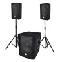 Sono triphonique BM SONIC BMS 1208, Caisson bi-amplifié 1000W - USB Bluetooth, câbles, pieds table de mixage  2 micros ss fils