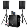 Pack sonorisation 2200W - Enceintes + Caisson + Pieds - USB/BLUETOOTH - BM SONIC BMS1512 + table de mixage 2 micros ss fils