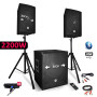 Pack sonorisation 2200W - Enceintes + Caisson + Pieds - USB/BLUETOOTH - BM SONIC BMS1512 + table de mixage 2 micros ss fils