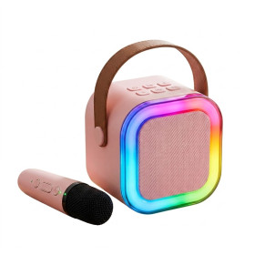 INOVALLEY Karaoké Bluetooth Rose 10W avec Micro Sans Fil Lumières LED RGB Batterie Rechargeable