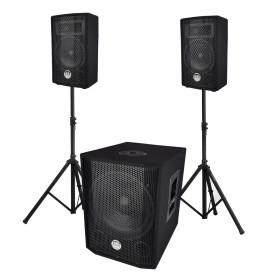 BM Sonic BMS 1208 Système Sono Triphonique 2.1 Caisson Bi-amplifié 1000W 30cm USB Bluetooth Satellites 8" 2x200W Pieds Câbles