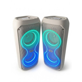 Pack 800W  2 Enceintes Bluetooth  800W Blanc LED RGB Karaoké TWS Radio FM Batterie Rechargeable KA-08