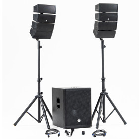 BM Sonic Pack Sono DJ BMS-15-ARRAY-BT 1200W Caisson 38cm Enceintes Satellites USB Bluetooth Supports Câbles
