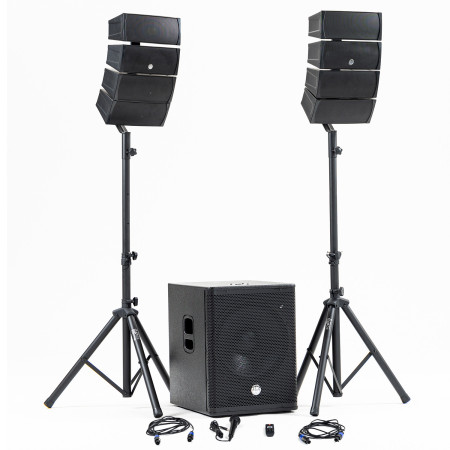 BM Sonic Pack Sono DJ BMS-15-ARRAY-BT 1200W Caisson 38cm Enceintes Satellites USB Bluetooth Supports Câbles