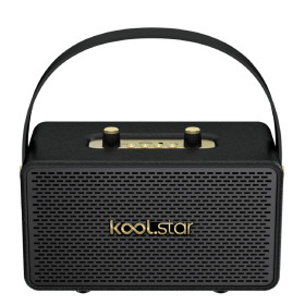 KoolStar Springstone Bluetooth 5.3-luidspreker in vintage-stijl, 2x25W, TWS, USB, TF, AUX, afwerking in kunstleer, zwart met gou