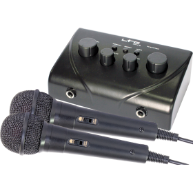 LTC Set Mixage Karaoké TV-Station Noir 2 Micros Changeur de Voix Écho Batterie Rechargeable