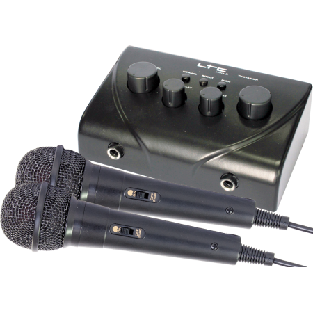 LTC Set Mixage Karaoké TV-Station Noir 2 Micros Changeur de Voix Écho Batterie Rechargeable