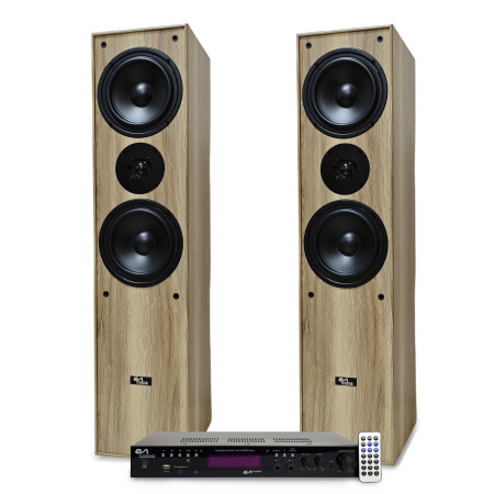 Pack Colonne HiFi/Home-Cinéma Evidence Acoustics EA700-WOOD STEREO/KARAOKE 2x 50W - USB SD BT FM- 2x500W PMPO - Chêne Clair