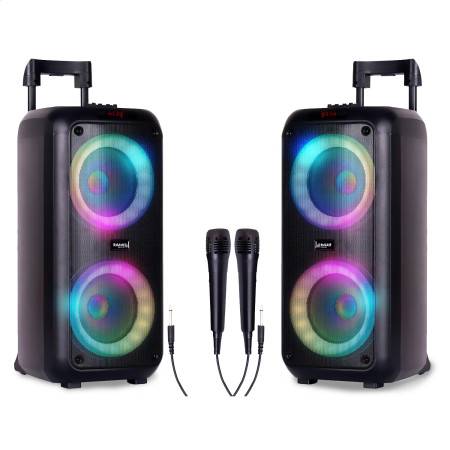 Pack de 2 altavoces activos de 1200 W con luces, para karaoke, 2x8", Bluetooth, USB, TWS, baterías integradas, para fiestas