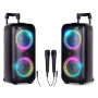 Pack 2 Enceintes Sono Active 1200W Lumineuse Karaoké 2x8" Bluetooth USB TWS Batteries intégrées, Soirées DJ