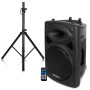Ibiza Sound PM-SLK-15A-TWS-PIED Enceinte amplifiée 800W 15 pouces Bluetooth USB SD TWS DJ sono mobile noir + pied