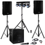 BM Sonic Pack Sono 2400W Enceintes DISCO15B + Pieds + Sub Amplifié 18" 1000W + Micro + Câbles + Portique Xperformer + Clé USB 32
